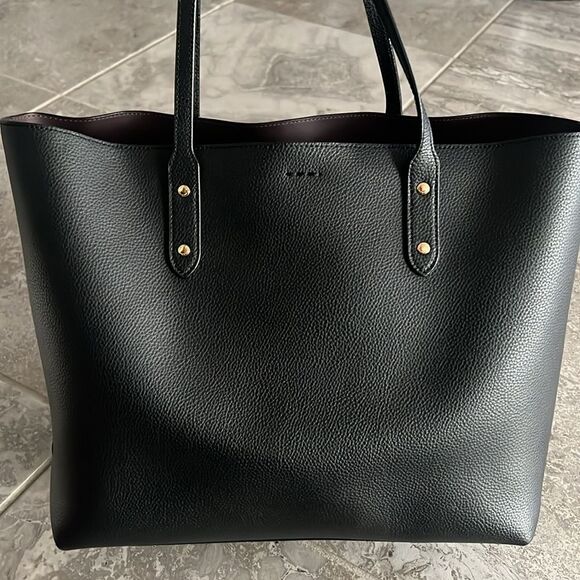 Coach Town Tote Polished Pebbled Leather Black, New - Picture 5 of 14